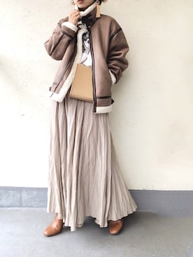 「秋のマイ旬スタイル」｜「アイテム（ムートンコート）」を使った、emiko☆さん（レディース・155cm）の秋コーディネート