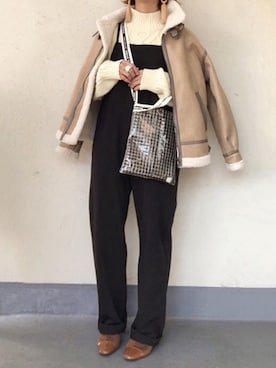 「白ニット」｜「アイテム（ムートンコート）」を使った、emiko☆さん（レディース・155cm）の冬コーディネート