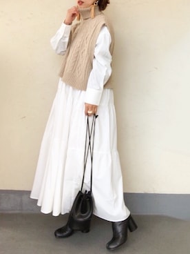 「fifth（フィフス）のフェイクレザー巾着バッグ（ハンドバッグ）」を使った、emiko☆さん（レディース・155cm）の冬コーディネート