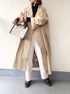 「オーバーコート」｜「アイテム（トートバッグ）」を使った、emiko☆さん（レディース・155cm）の冬コーディネート