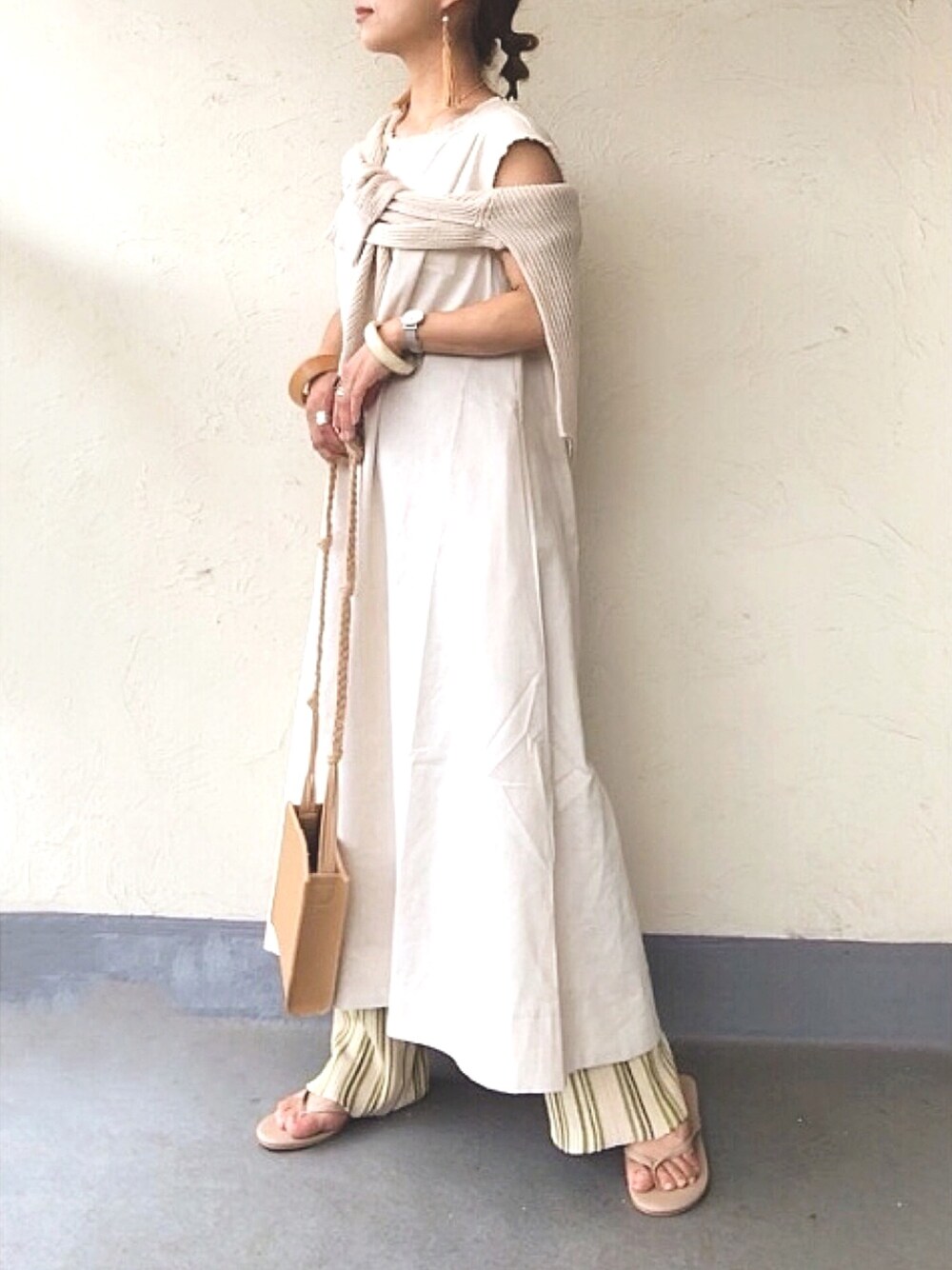 emiko☆さんの「綿麻フリンジテントラインワンピース（natural couture）」を使ったコーディネートの1枚目の写真