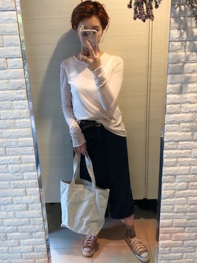 「she mo shelly（シーモシェリー）のアイテム」を使った、とってぃ。さん（レディース・160cm）の春コーディネート