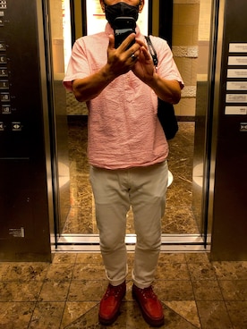 「アイテム（モカシン/デッキシューズ、レッド系）」を使った、kさん（メンズ・172cm）の夏コーディネート