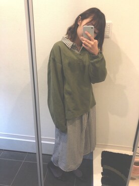 「スエット」｜「アイテム（シャツワンピース）」を使った、n u n u.さん（レディース・155cm）の春コーディネート