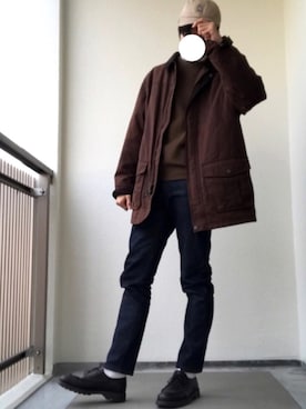 「オイルドジャケット」｜「アイテム（カバーオール）」を使った、Kさん（メンズ・178cm）の冬コーディネート