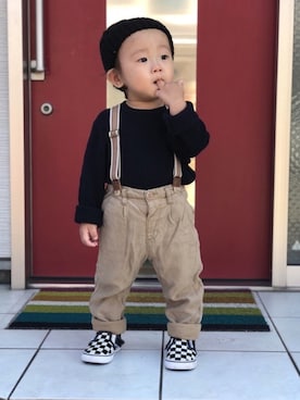 「息子コーデ」｜「アイテム（スリッポン）」を使った、kogaさん（キッズ・80cm）の秋コーディネート