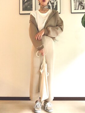 「Ameri（アメリ）のアイテム（パーカー）」を使った、TOMOMIさん（レディース・168cm）の秋コーディネート