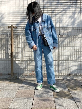 「GU（ジーユー）のアイテム（デニムパンツ、その他）」を使った、ちょんさん（レディース）の冬コーディネート
