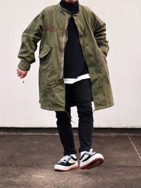 「アイテム（モッズコート）」を使った、タケヒロールさん（メンズ・165cm）の春コーディネート