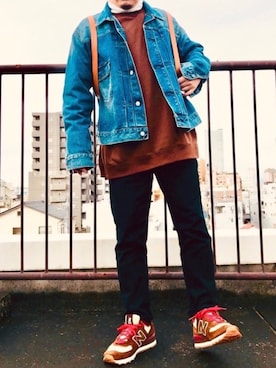 「GU（ジーユー）の（GU）スキニーフィットジーンズ（MEN ⁄ ジーンズ）」を使った、タケヒロールさん（メンズ・165cm）の冬コーディネート