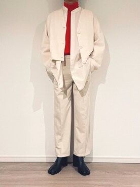 「ユニクロU」｜「アイテム（スラックス）」を使った、　いつさん（メンズ・178cm）の冬コーディネート