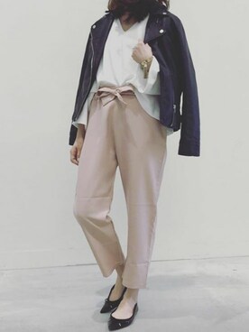 「copine」｜「アイテム（ライダースジャケット）」を使った、ikuさん（レディース・161cm）の春コーディネート