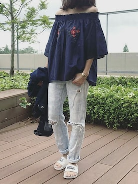 「copine」｜「アイテム（デニムジャケット）」を使った、ikuさん（レディース・161cm）の春コーディネート