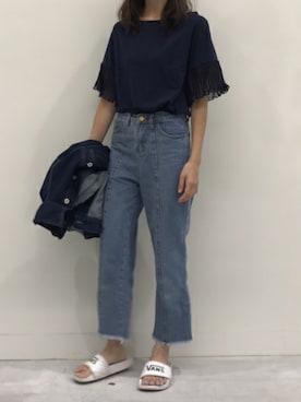「copine」｜「アイテム（デニムジャケット）」を使った、ikuさん（レディース・161cm）の夏コーディネート