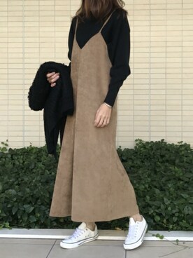「copine」｜「アイテム（つなぎ/オールインワン）」を使った、ikuさん（レディース・161cm）の秋コーディネート