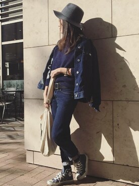 「copine」｜「アイテム（デニムジャケット）」を使った、ikuさん（レディース・161cm）の冬コーディネート
