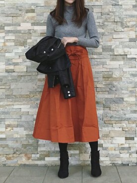 「リブニット」｜「アイテム（ブーティ）」を使った、ikuさん（レディース・161cm）の冬コーディネート