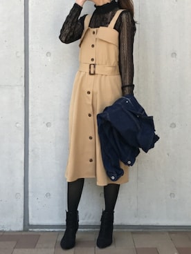 「トレンチワンピース」｜ikuさん（レディース・161cm）の冬コーディネート
