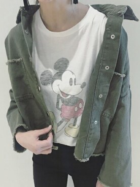 「copine」｜「アイテム（ミリタリージャケット）」を使った、ikuさん（レディース・161cm）の春コーディネート