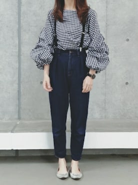 「アイテム（サスペンダー）」を使った、ikuさん（レディース・161cm）の春コーディネート