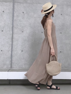 「カンカン帽」｜「アイテム（サンダル）」を使った、ikuさん（レディース・161cm）の夏コーディネート