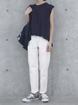 「ハイウエストストレートジーンズ」｜「アイテム（帽子）」を使った、ikuさん（レディース・161cm）の夏コーディネート