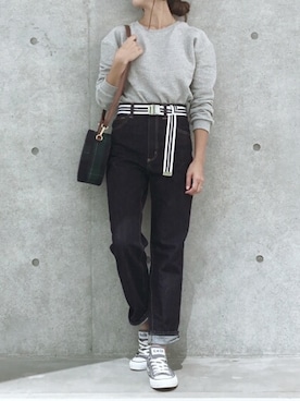 「ワッフルクルーネックＴ」｜「アイテム（パンツ）」を使った、ikuさん（レディース・161cm）の秋コーディネート