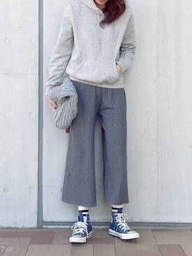 「リブニットパンツ」｜「アイテム（パンツ）」を使った、ikuさん（レディース・161cm）の秋コーディネート