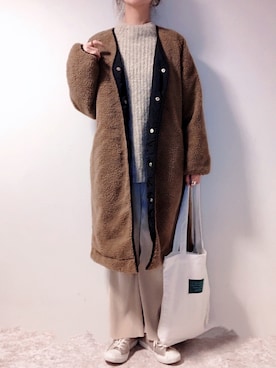 「copine」｜「アイテム（ノーカラーコート）」を使った、ikuさん（レディース・161cm）の冬コーディネート