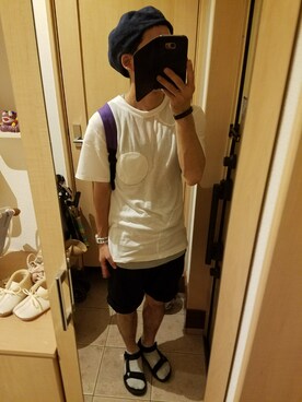 「ポケットＴシャツ」｜「アイテム（ハンチング/ベレー帽）」を使った、zoo15さん（メンズ・175cm）の夏コーディネート