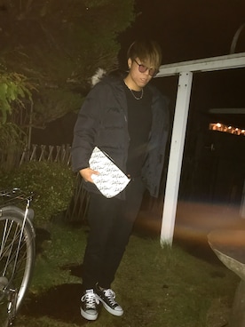 「アイテム（クラッチバッグ、ホワイト系）」を使った、ひっぽちょっぱーさん（メンズ・176cm）の秋コーディネート