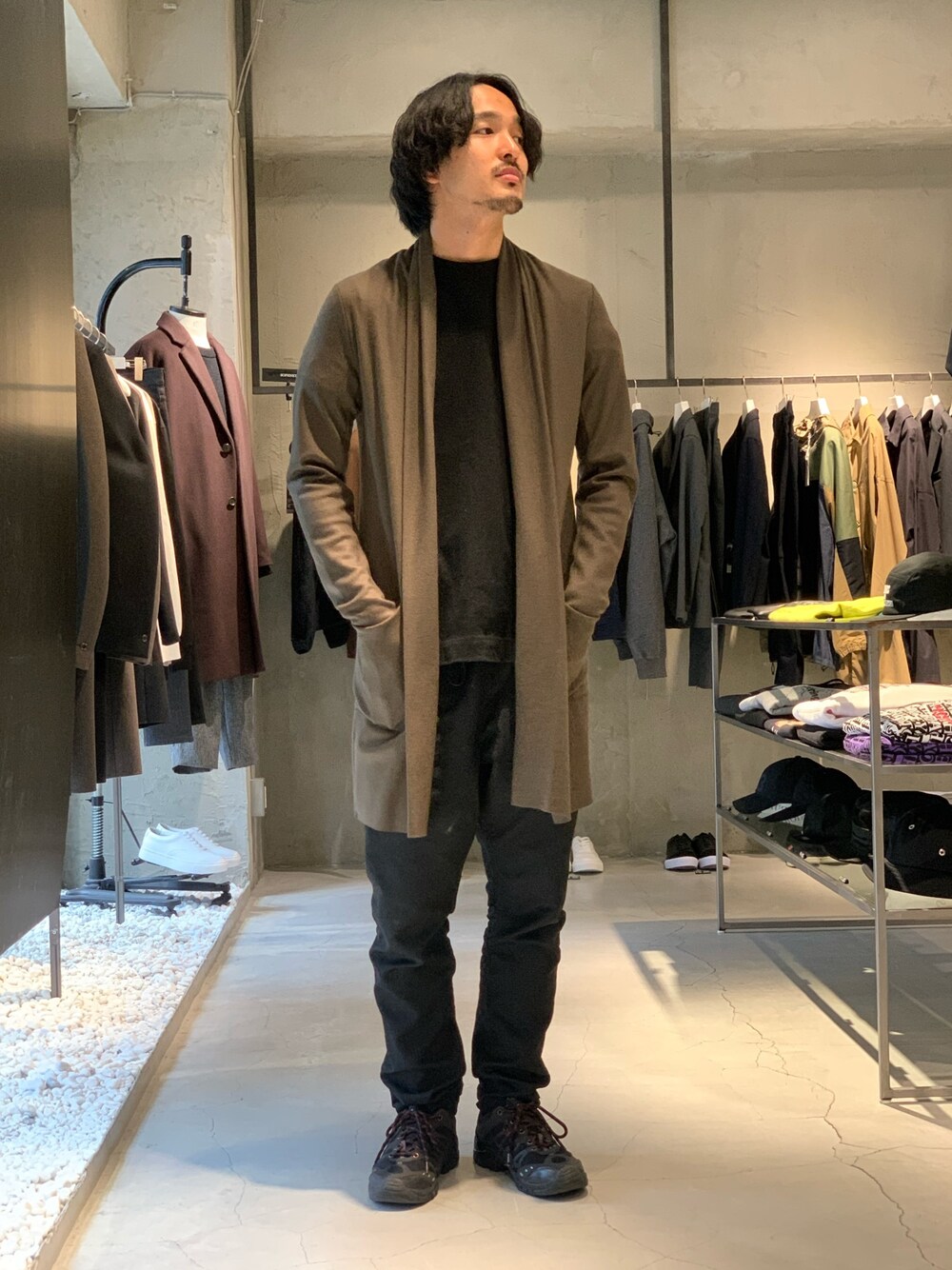 【新品同様】attachment フランネルストールロングカーディガンコート フランネラーナスムース ロングストールカーディガン