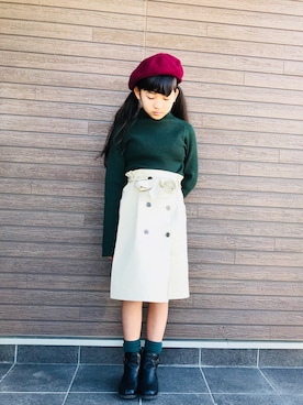 「WEGO（ウィゴー）のアイテム（ハンチング/ベレー帽）」を使った、akiさん（キッズ・135cm）の春コーディネート