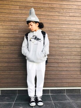 「Right-on（ライトオン）のアイテム（パーカー）」を使った、akiさん（キッズ・135cm）の冬コーディネート