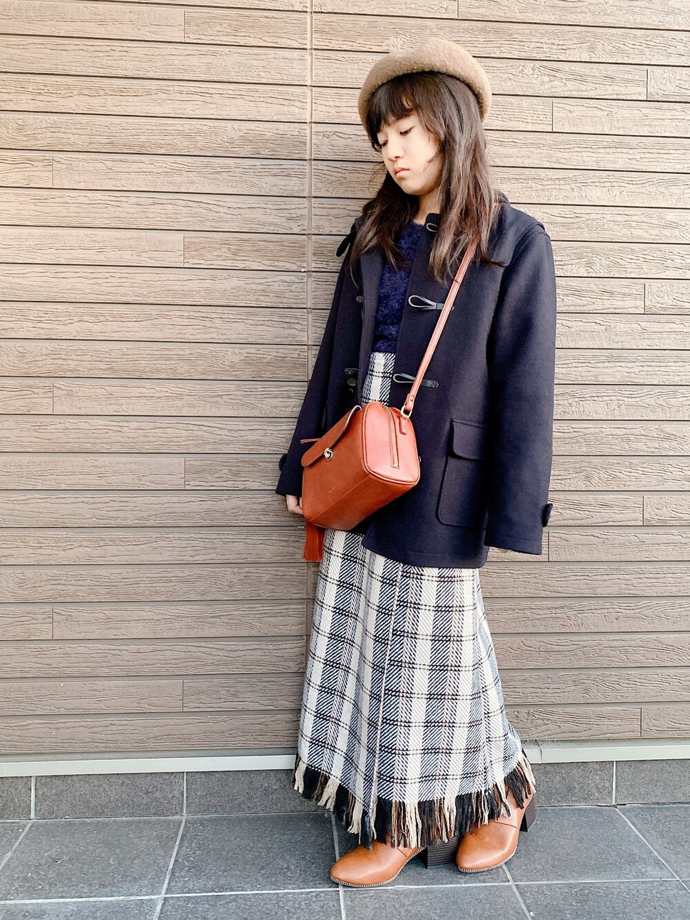 PAGEBOY（ページボーイ）の「ウールチェックフリンジスカート