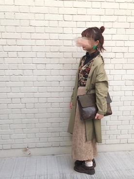 「古着女子」｜「アイテム（トレンチコート）」を使った、cmさん（レディース・160cm）の秋コーディネート