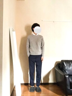 HIROSHIさんの「プレミアムラムクルーネックセーター（長袖）」を使ったコーディネート