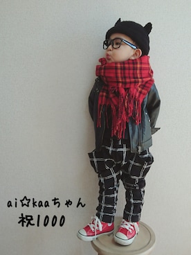 「アイテム（福袋/福箱、ブラック系）」を使った、あお✳さん（キッズ・90cm）の冬コーディネート