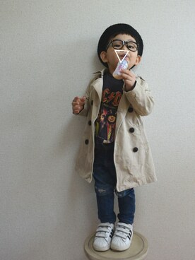 「バンドT」｜「アイテム（トレンチコート）」を使った、あお✳さん（キッズ・90cm）の春コーディネート