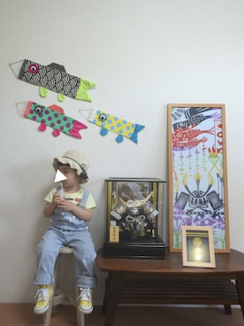 「ベルイエロー」｜「アイテム（サロペット/オーバーオール）」を使った、あお✳さん（キッズ・90cm）の春コーディネート