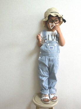 「ツバ広ハット」｜「アイテム（オールインワン・サロペット）」を使った、あお✳さん（キッズ・90cm）の夏コーディネート