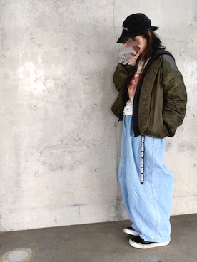 「ゆるカジ」｜「アイテム（帽子）」を使った、あお✳さん（レディース・156cm）の冬コーディネート
