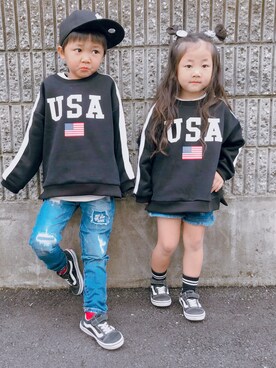 「USA」｜「アイテム（キャップ）」を使った、ruirioさん（キッズ・110cm）の冬コーディネート