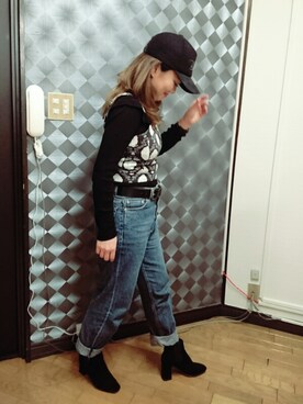 「PLAIN CLOTHING（プレーンクロージング）のアイテム（ブーツ）」を使った、くっちぃさん（レディース・152cm）の冬コーディネート