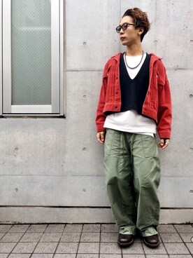 「抜き襟」｜「アイテム（その他アウター）」を使った、Yu Yoshidaさん（メンズ・170cm）の秋コーディネート