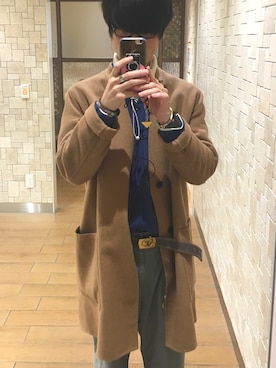 「ADAM ET ROPE'（アダムエロペ）のアイテム（チェスターコート）」を使った、ゆっきーさん（メンズ・177cm）の冬コーディネート