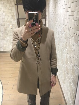 「STUDIOUS（ステュディオス）のアイテム（ノーカラージャケット）」を使った、ゆっきーさん（メンズ・177cm）の冬コーディネート