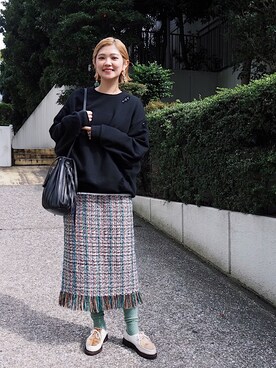 「アイテム（レッグウェア、グリーン系）」を使った、Natsuki Konoさん（レディース・165cm）の冬コーディネート