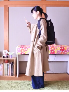「ehka sopo（エヘカソポ）のアイテム（トレンチコート）」を使った、ななちきんさん（レディース・153cm）の春コーディネート