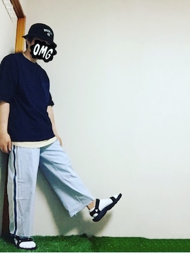 「SUPERTHANKS（スーパーサンクス）のBIC 5分袖 Tシャツ（Tシャツ/カットソー、ブルー系）」を使った、hirocazuさん（メンズ・168cm）の春コーディネート